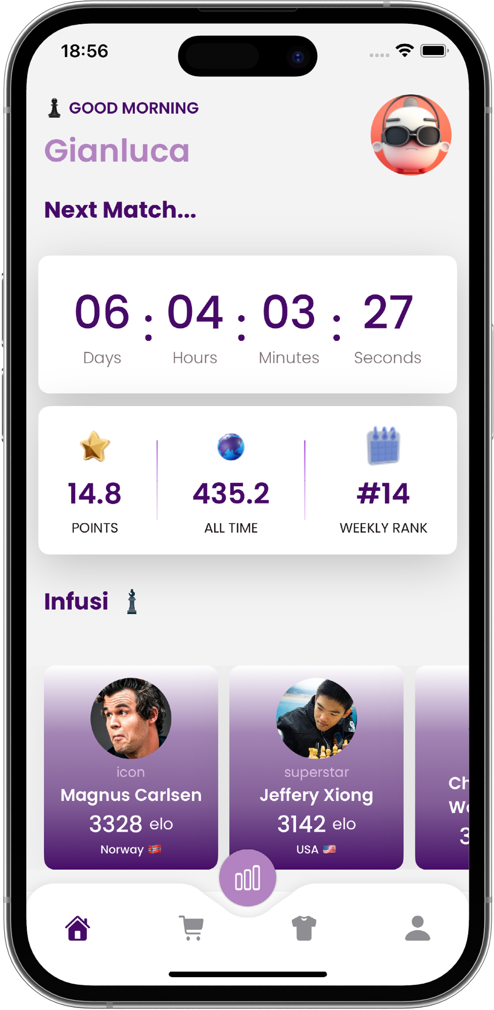 FomoChess home screen mockup